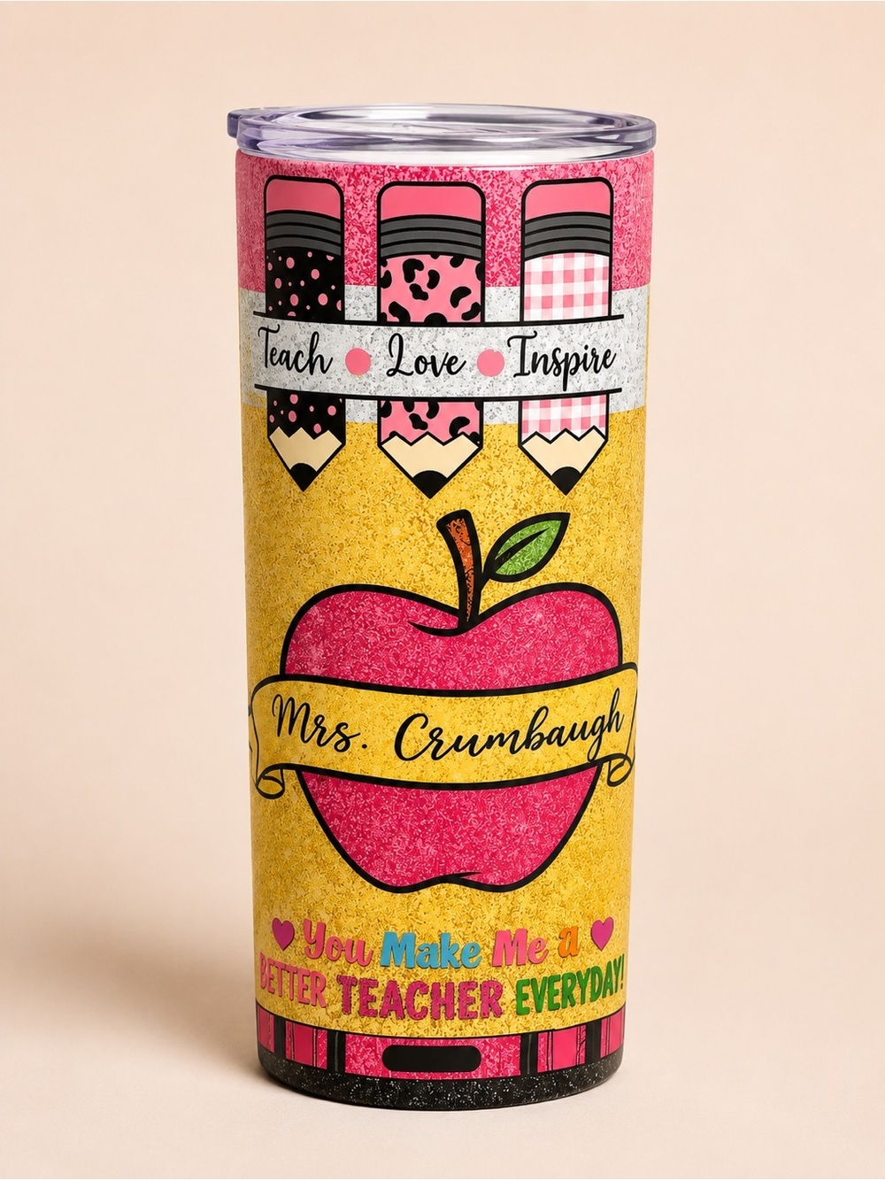 Pink Apple Graphic Tumbler - Inspirational Teach Love Inspire Design